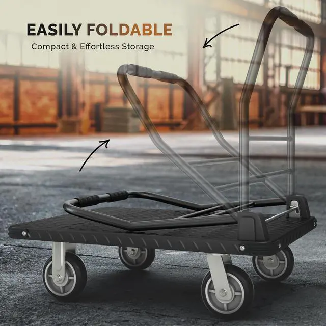 Alt view image 2 of 6 - 2200 lbs. Capacity Foldable Push Cart Dolly | Moving Platform Hand Truck | Heavy Duty Space Saving Collapsible | Swivel Flat Bed Wagon - Furniture Luggage Lifting