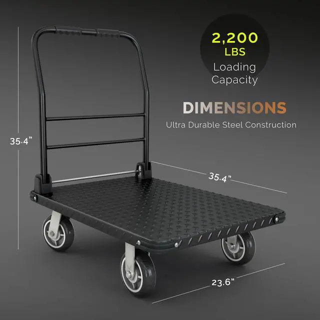 Alt view image 3 of 6 - 2200 lbs. Capacity Foldable Push Cart Dolly | Moving Platform Hand Truck | Heavy Duty Space Saving Collapsible | Swivel Flat Bed Wagon - Furniture Luggage Lifting