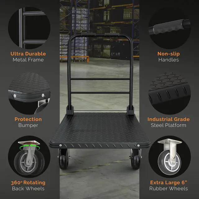 Alt view image 4 of 6 - 2200 lbs. Capacity Foldable Push Cart Dolly | Moving Platform Hand Truck | Heavy Duty Space Saving Collapsible | Swivel Flat Bed Wagon - Furniture Luggage Lifting
