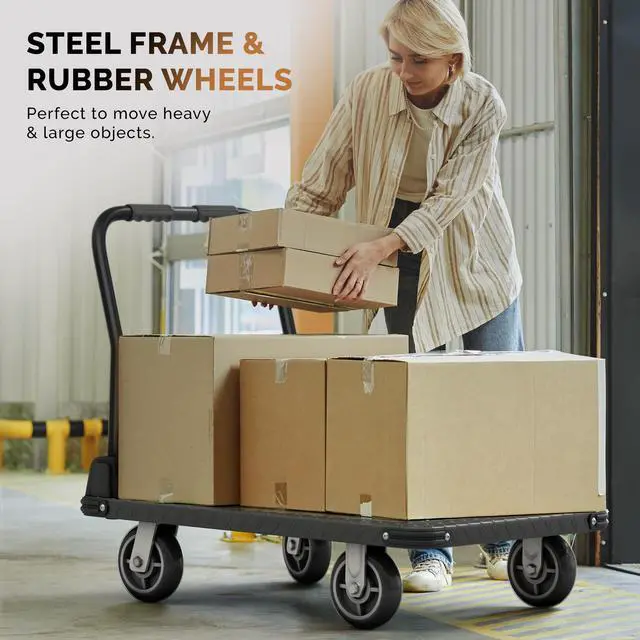 Alt view image 6 of 6 - 2200 lbs. Capacity Foldable Push Cart Dolly | Moving Platform Hand Truck | Heavy Duty Space Saving Collapsible | Swivel Flat Bed Wagon - Furniture Luggage Lifting