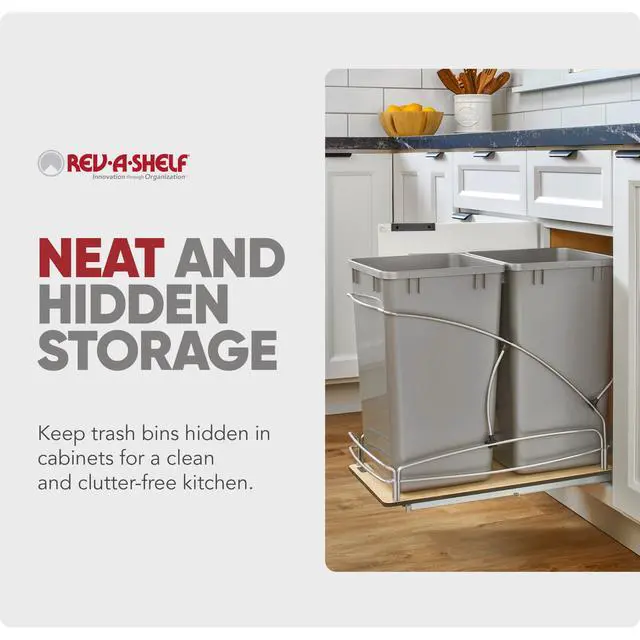 Alt view image 5 of 6 - 27 Qt / 6.75 Gal Steel Bottom Mount Double Pullout Waste Container w/Soft-Close for Base Kitchen Cabinets, Min Opening Width of 11.5", Gray, 54WC-1527SC-17-1