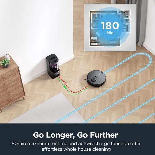 Alt view image 3 of 6 - Robot Vacuum with Bagless Self Emptying Station, Robotic Vacuum Cleaner, 45-Day Capacity, 3000Pa Suction, LiDAR Navigation, NER E10s BK