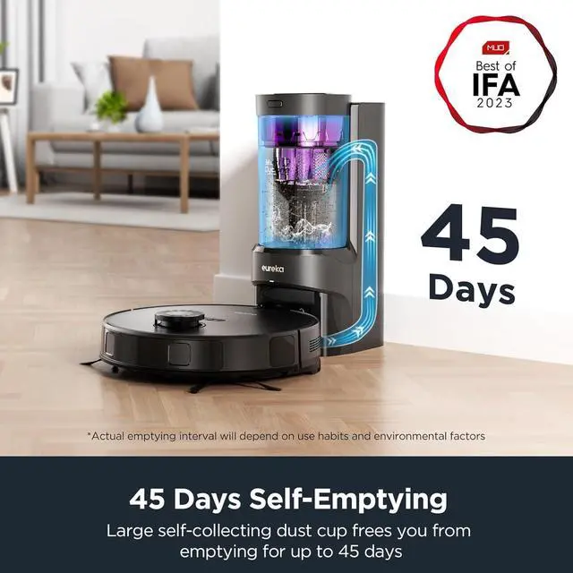 Alt view image 4 of 6 - Robot Vacuum with Bagless Self Emptying Station, Robotic Vacuum Cleaner, 45-Day Capacity, 3000Pa Suction, LiDAR Navigation, NER E10s BK