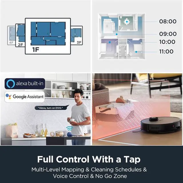 Alt view image 6 of 6 - Robot Vacuum with Bagless Self Emptying Station, Robotic Vacuum Cleaner, 45-Day Capacity, 3000Pa Suction, LiDAR Navigation, NER E10s BK