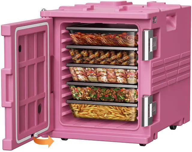 Main image of Pink 82QT Non-Electric Hot Box Food Warmer with Wheels, 304 Stainless Steel Latch, Insulated Food Carrier for 5 Full-Size Pans(NOT Included), Food Warmer Box Hot Boxes for Catering