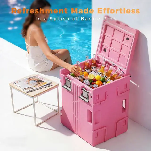 Alt view image 2 of 6 - Pink 82QT Non-Electric Hot Box Food Warmer with Wheels, 304 Stainless Steel Latch, Insulated Food Carrier for 5 Full-Size Pans(NOT Included), Food Warmer Box Hot Boxes for Catering