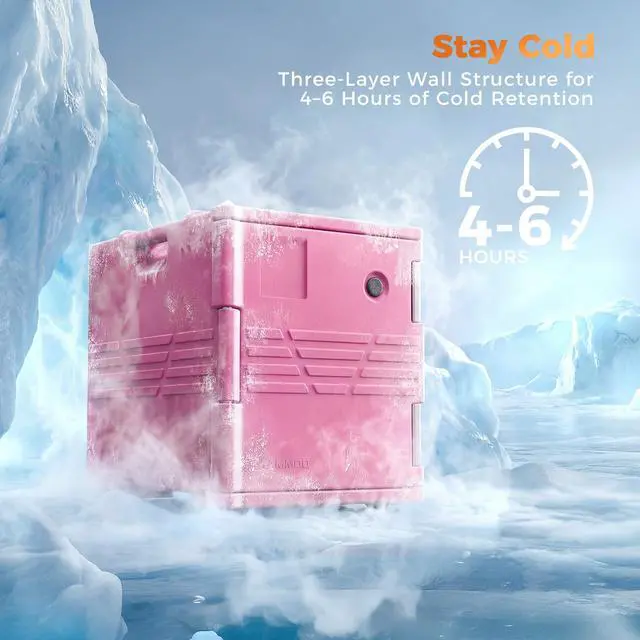 Alt view image 5 of 6 - Pink 82QT Non-Electric Hot Box Food Warmer with Wheels, 304 Stainless Steel Latch, Insulated Food Carrier for 5 Full-Size Pans(NOT Included), Food Warmer Box Hot Boxes for Catering