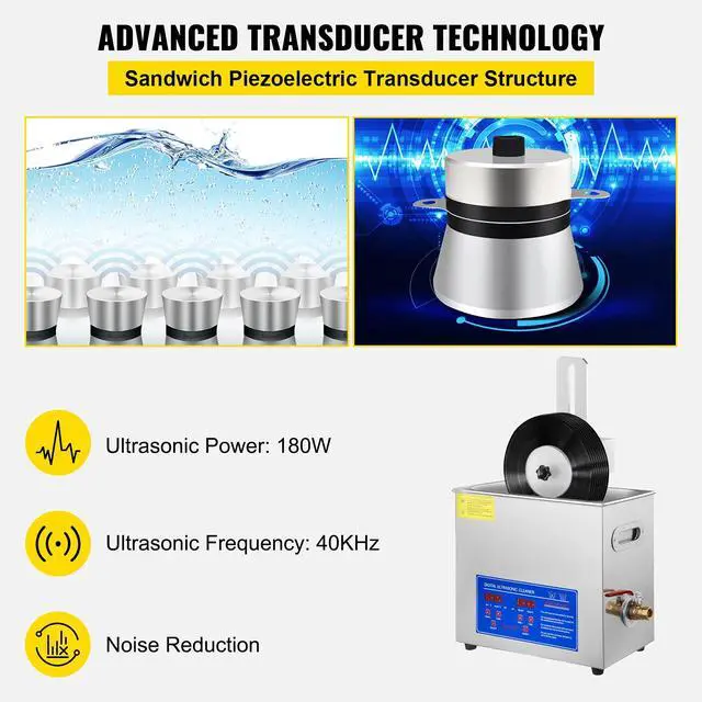 Alt view image 3 of 6 - Sonic Cleaner, 6L Ultrasonic Vinyl Cleaner 7-12 Inch, 8 Records Ultrasonic Vinyl Cleaning Machine, 180W Ultrasonic Records Cleaner with Drying Rack for Home Store