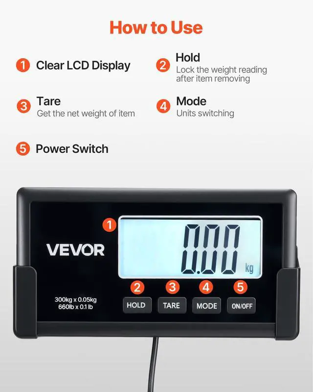 Alt view image 6 of 6 - Digital Shipping Scale, 0.1 lbs High Accuracy, 660 lbs Postal Scale with LCD Display, Hold/Tare Function & AC/DC Power Supply, Fit for Packages, Postage, Luggage, Battery & Adapter Included