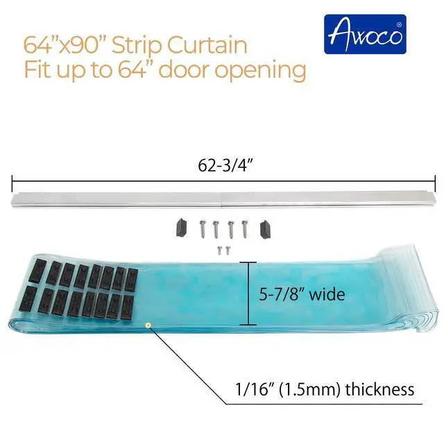 Alt view image 2 of 5 - 64" x 90" Vinyl Strip Climate Control Curtain Kit, Slide-in Strips Perfect for Freezers, Coolers and Warehouse Doors NSF Approved Made in USA