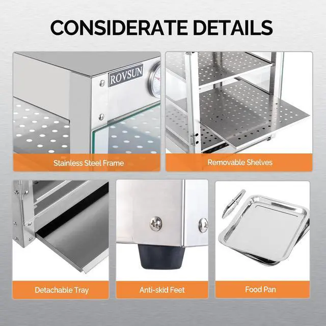 Alt view image 4 of 6 - 4-Tier Commercial Food Warmer Pizza Warmer Countertop, Food Warmer Display with LED Lighting Removable Shelves Glass Door, Pretzel Warmer for Buffet Restaurant Cafe, 110V 800W