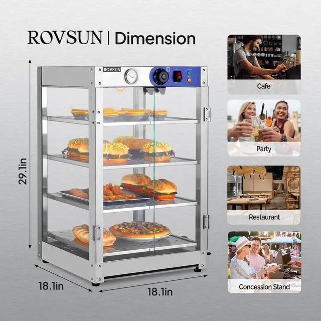 Alt view image 6 of 6 - 4-Tier Commercial Food Warmer Pizza Warmer Countertop, Food Warmer Display with LED Lighting Removable Shelves Glass Door, Pretzel Warmer for Buffet Restaurant Cafe, 110V 800W