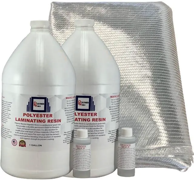 Main image of Polyester Resin 2 Gallons with 1708x50x10 Yard Biaxial Cloth, Fiberglass Kits for Boats, Automobiles, Surfboard, RV, Canoes, Jetski, Watercraft with MEKP