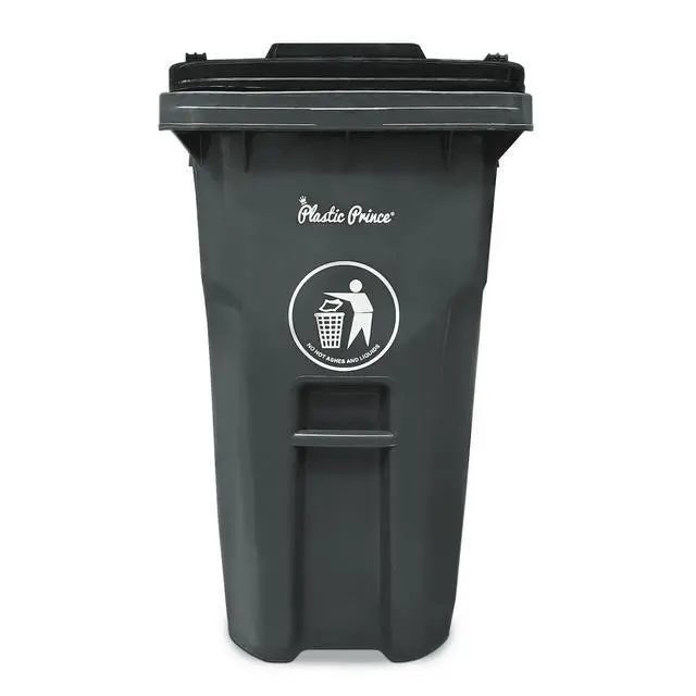 Alt view image 2 of 6 - 65 Gallon Rollout Trash Can with Lid, Commercial Heavy-Duty Wheeled Outdoor Garbage Can, Gray