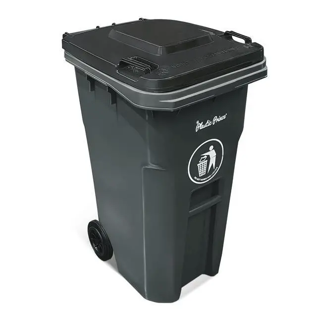Alt view image 3 of 6 - 65 Gallon Rollout Trash Can with Lid, Commercial Heavy-Duty Wheeled Outdoor Garbage Can, Gray