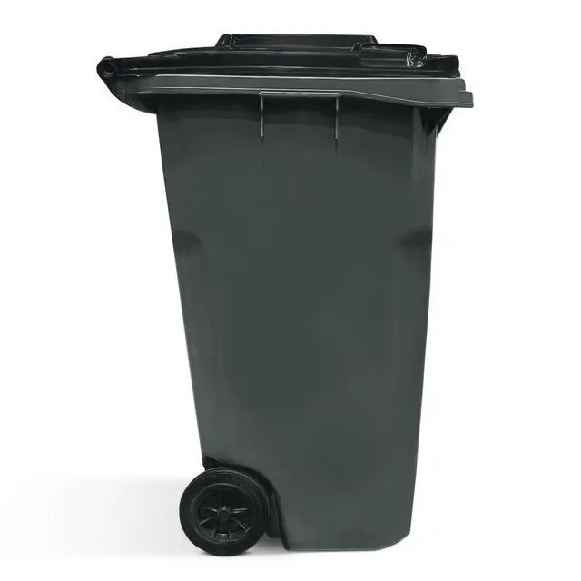 Alt view image 4 of 6 - 65 Gallon Rollout Trash Can with Lid, Commercial Heavy-Duty Wheeled Outdoor Garbage Can, Gray
