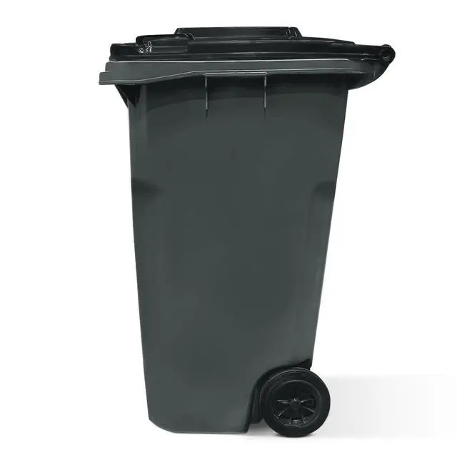 Alt view image 5 of 6 - 65 Gallon Rollout Trash Can with Lid, Commercial Heavy-Duty Wheeled Outdoor Garbage Can, Gray