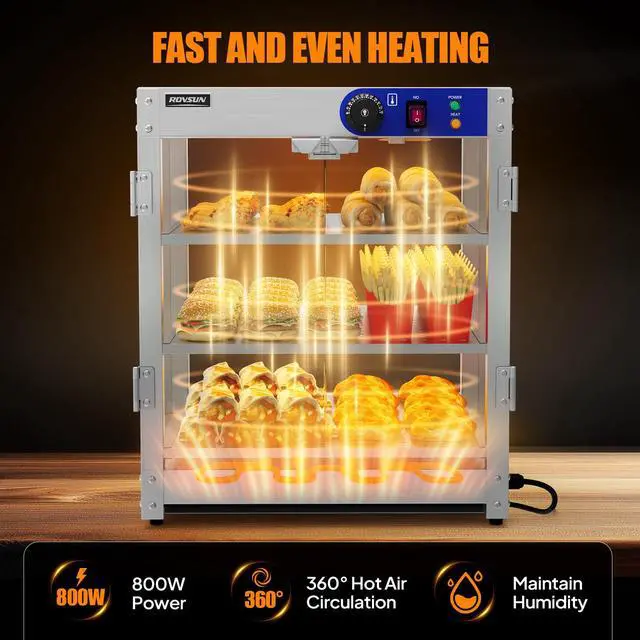 Alt view image 2 of 6 - 3-Tier Commercial Food Warmer, Pizza Warmer Food Warmer Display with LED Lighting Removable Shelves Glass Door, Countertop Electric Food Warmer for Buffet Restaurant 110V 800W