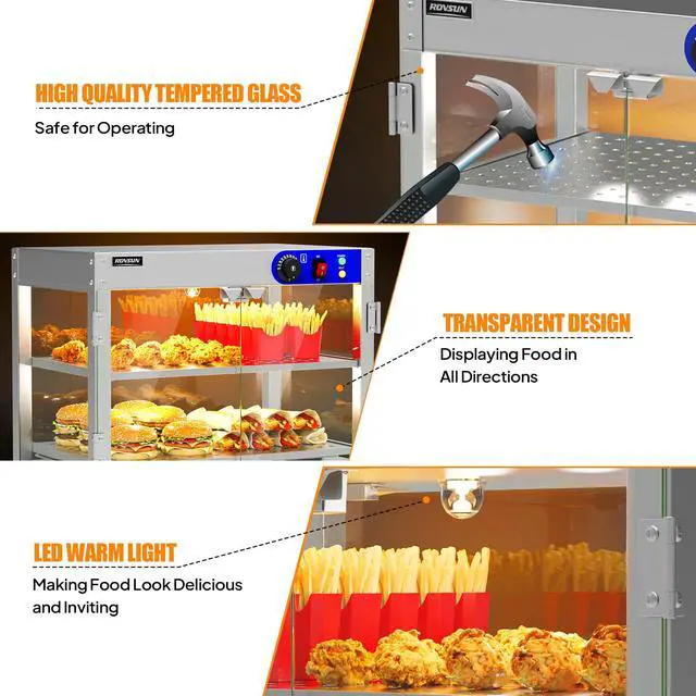 Alt view image 4 of 6 - 3-Tier Commercial Food Warmer, Pizza Warmer Food Warmer Display with LED Lighting Removable Shelves Glass Door, Countertop Electric Food Warmer for Buffet Restaurant 110V 800W