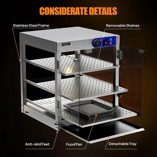 Alt view image 5 of 6 - 3-Tier Commercial Food Warmer, Pizza Warmer Food Warmer Display with LED Lighting Removable Shelves Glass Door, Countertop Electric Food Warmer for Buffet Restaurant 110V 800W