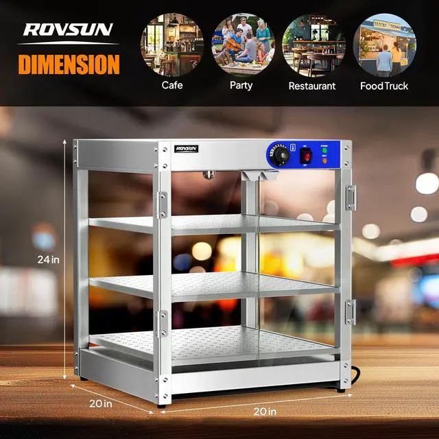Alt view image 6 of 6 - 3-Tier Commercial Food Warmer, Pizza Warmer Food Warmer Display with LED Lighting Removable Shelves Glass Door, Countertop Electric Food Warmer for Buffet Restaurant 110V 800W