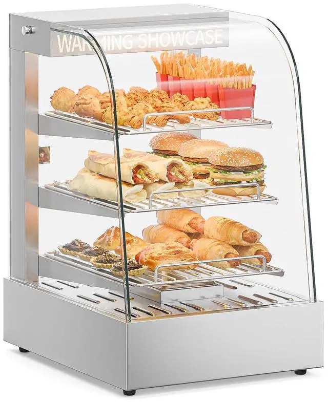 Main image of 15" Commercial Food Warmer Display Pizza Warmer, 3-Tier Electric Countertop Food Warmer w/LED Lighting Adjustable Removable Shelves Glass Door, Pretzel Warmer for Buffet Restaurant, Silver