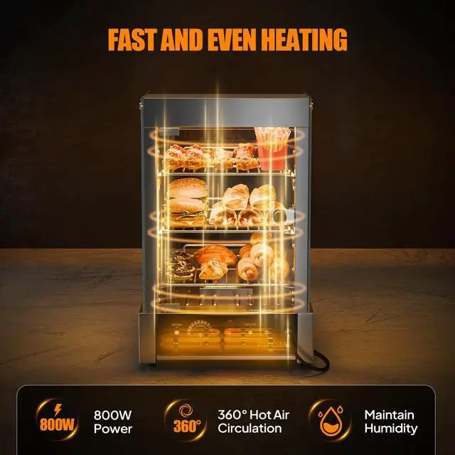 Alt view image 2 of 5 - 15" Commercial Food Warmer Display Pizza Warmer, 3-Tier Electric Countertop Food Warmer w/LED Lighting Adjustable Removable Shelves Glass Door, Pretzel Warmer for Buffet Restaurant, Silver