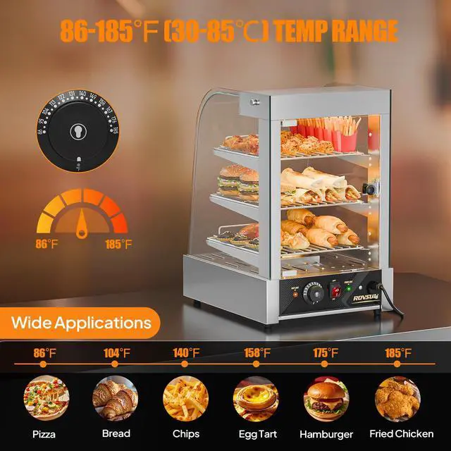 Alt view image 3 of 5 - 15" Commercial Food Warmer Display Pizza Warmer, 3-Tier Electric Countertop Food Warmer w/LED Lighting Adjustable Removable Shelves Glass Door, Pretzel Warmer for Buffet Restaurant, Silver