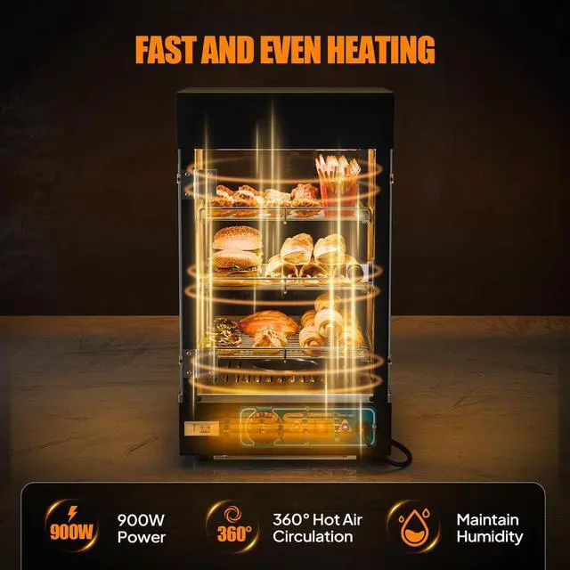 Alt view image 2 of 6 - 15" Commercial Food Warmer Display Pizza Warmer, 3-Tier Electric Countertop Food Warmer w/LED Lighting Adjustable Removable Shelves Glass Door, Pretzel Warmer for Buffet Restaurant, 1000W
