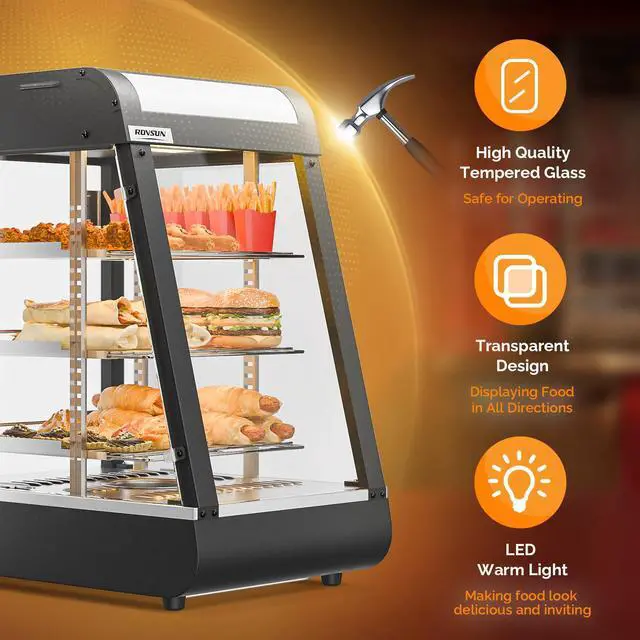 Alt view image 4 of 6 - 15" Commercial Food Warmer Display Pizza Warmer, 3-Tier Electric Countertop Food Warmer w/LED Lighting Adjustable Removable Shelves Glass Door, Pretzel Warmer for Buffet Restaurant, 1000W