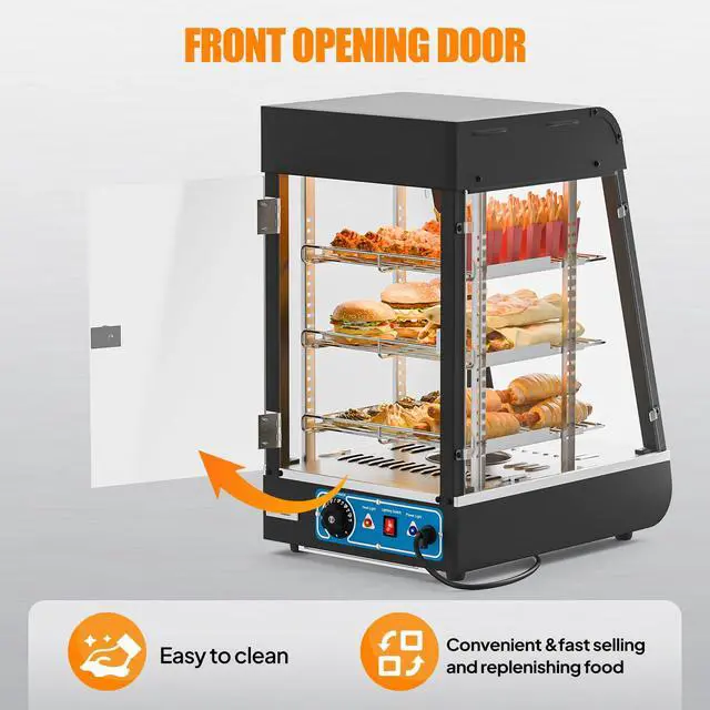 Alt view image 5 of 6 - 15" Commercial Food Warmer Display Pizza Warmer, 3-Tier Electric Countertop Food Warmer w/LED Lighting Adjustable Removable Shelves Glass Door, Pretzel Warmer for Buffet Restaurant, 1000W