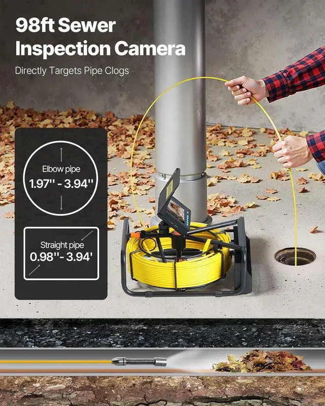 Alt view image 2 of 6 - Sewer Camera, 98.4 ft/30 m, 4.3" Pipe Drain Inspection Camera with DVR Function and LED Lights, Waterproof IP68 Borescope, Industrial Endoscope for Home Wall Duct Drain Pipe Plumbing