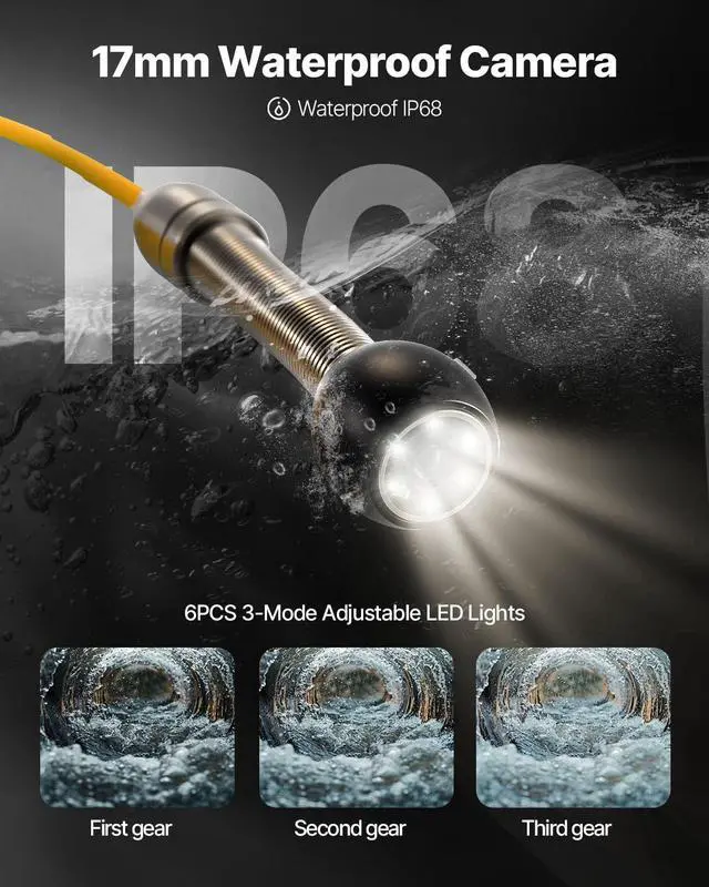 Alt view image 4 of 6 - Sewer Camera, 98.4 ft/30 m, 4.3" Pipe Drain Inspection Camera with DVR Function and LED Lights, Waterproof IP68 Borescope, Industrial Endoscope for Home Wall Duct Drain Pipe Plumbing