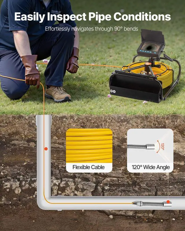 Alt view image 5 of 6 - Sewer Camera, 98.4 ft/30 m, 4.3" Pipe Drain Inspection Camera with DVR Function and LED Lights, Waterproof IP68 Borescope, Industrial Endoscope for Home Wall Duct Drain Pipe Plumbing