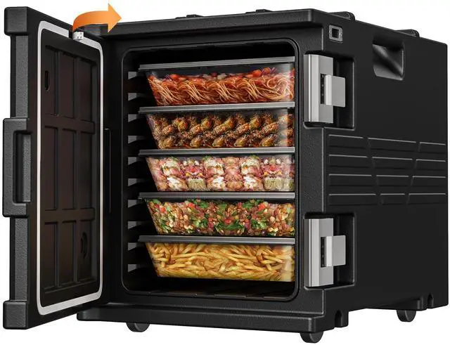 Main image of Black 82QT Non-Electric Hot Box Food Warmer with Wheels, 304 Stainless Steel Latch, Insulated Food Carrier for 5 Full-Size Pans(NOT Included), Food Warmer Box Hot Boxes for Catering
