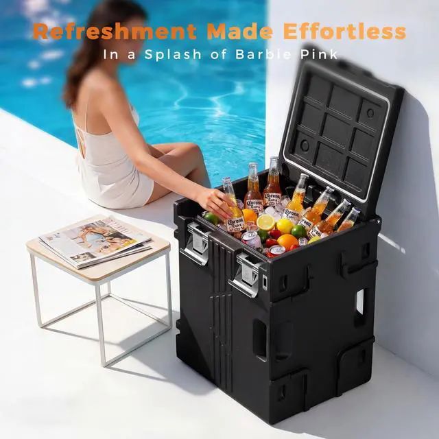 Alt view image 2 of 6 - Black 82QT Non-Electric Hot Box Food Warmer with Wheels, 304 Stainless Steel Latch, Insulated Food Carrier for 5 Full-Size Pans(NOT Included), Food Warmer Box Hot Boxes for Catering