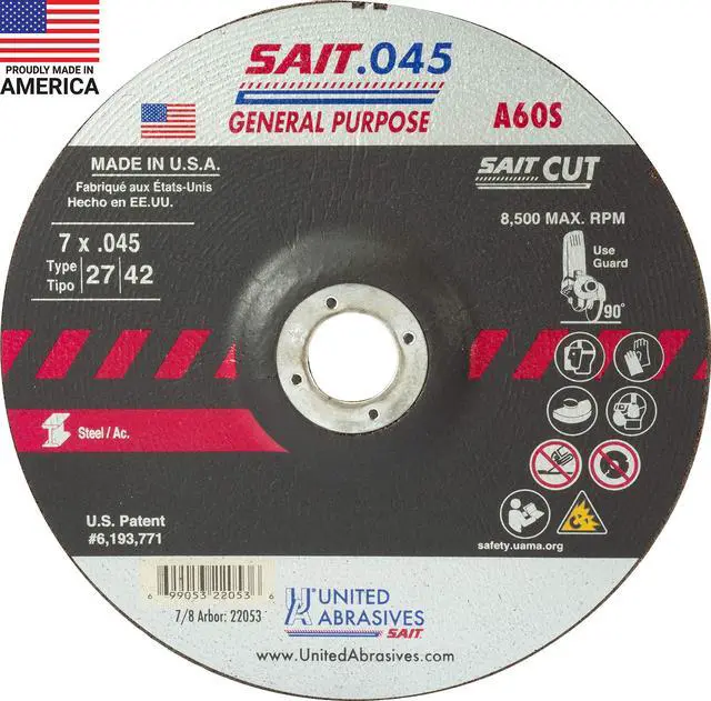 Main image of SAIT 22053 A60S General Purpose Cut-Off Wheels (Type 27/Type 42 Depressed Center) 7" x.045" x 7/8", 50-Pack