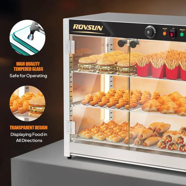 Alt view image 5 of 6 - 3-Tier Commercial Food Warmer, 27" Pizza Warmer Food Warmer Display with LED Adjustable Lighting Glass Door Removable Shelves, Countertop Electric Food Warmer for Buffet Restaurant 110V 800W