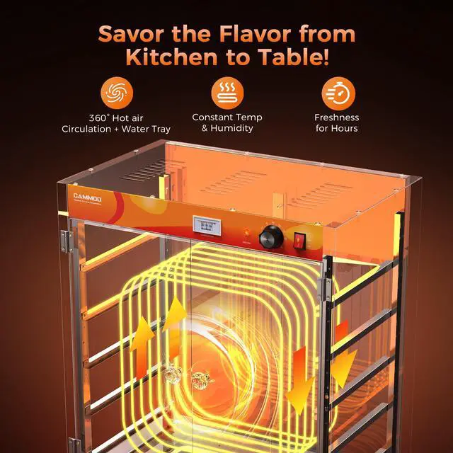 Alt view image 5 of 6 - 133Qt 5-Tier 900W Commercial Food Warmer w/ 304 Blued Stainless Steel Heating Element, Double-Tempered Glass Door, Adjustable Shelf, Electric Catering Hot Box Countertop Heated Holding Cabinet