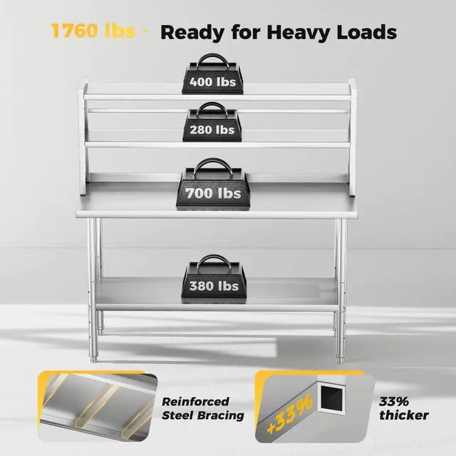 Alt view image 4 of 6 - 60x24 in NSF All Stainless Steel Table with Adjustable Shelf & Pegboard Panels & Casters, Kitchen Prep Table Commercial Heavy-Duty Worktable with Large Space Storage for Restaurant Garages