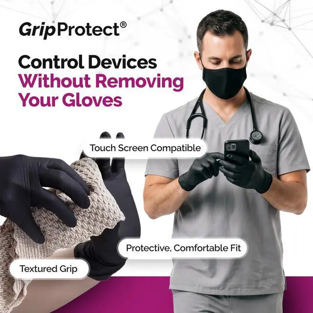 Alt view image 5 of 6 - Precise 5 Mil Black Nitrile Gloves Chemical Resistant Nitrile Gloves with Textured Grip for Mechanics, Janitors & Food Prep Medical Disposable Gloves, Medium Case of 1000, 10 bx of 100