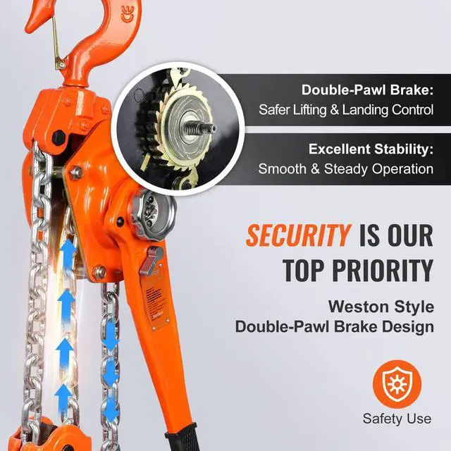 Alt view image 3 of 6 - Manual Lever Chain Hoist, 6 Ton 13200 lbs Capacity 10 FT Come Along, G80 Galvanized Carbon Steel with Weston Double-Pawl Brake, Auto Chain Leading & 360° Rotation Hook, for Garage Factory Dock