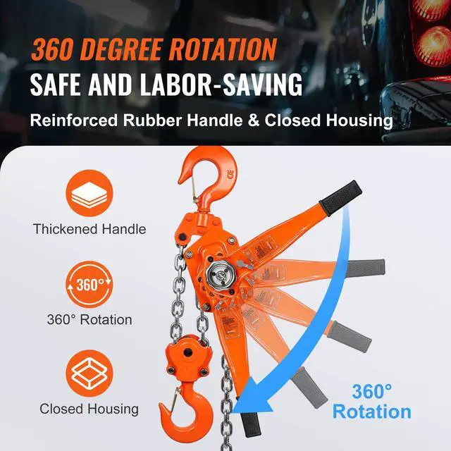 Alt view image 6 of 6 - Manual Lever Chain Hoist, 6 Ton 13200 lbs Capacity 10 FT Come Along, G80 Galvanized Carbon Steel with Weston Double-Pawl Brake, Auto Chain Leading & 360° Rotation Hook, for Garage Factory Dock
