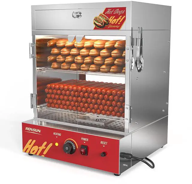 Main image of 49QT/46L Hot Dog Steamer, 2-Tier Hut Steamer, Hot Dog Steamer Bun Warmer Cooker 270 Hot Dogs & 58 Buns Capacity with Drawer, Removable Shelves, Food Clip for Party Event Concession Stand