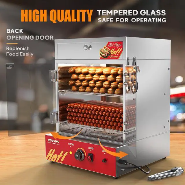 Alt view image 4 of 6 - 49QT/46L Hot Dog Steamer, 2-Tier Hut Steamer, Hot Dog Steamer Bun Warmer Cooker 270 Hot Dogs & 58 Buns Capacity with Drawer, Removable Shelves, Food Clip for Party Event Concession Stand