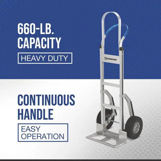 Alt view image 2 of 6 - Continuous Handle Aluminum Hand Truck/Stair Skid Moving Dolly - 660-Lb. Capacity, 18in. Wide Toe Plate, 10in. Polyurethane Wheels, 54in. High