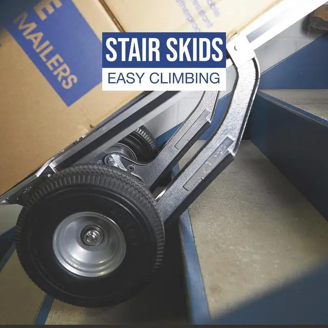 Alt view image 3 of 6 - Continuous Handle Aluminum Hand Truck/Stair Skid Moving Dolly - 660-Lb. Capacity, 18in. Wide Toe Plate, 10in. Polyurethane Wheels, 54in. High