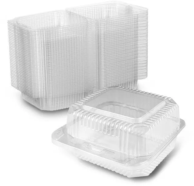 Main image of Cake Slice Container 5" x 5" x 2.75" - Clear Square Hinged Medium Deep Individual Cake Slice Containers (Pack of 500) - Made in USA