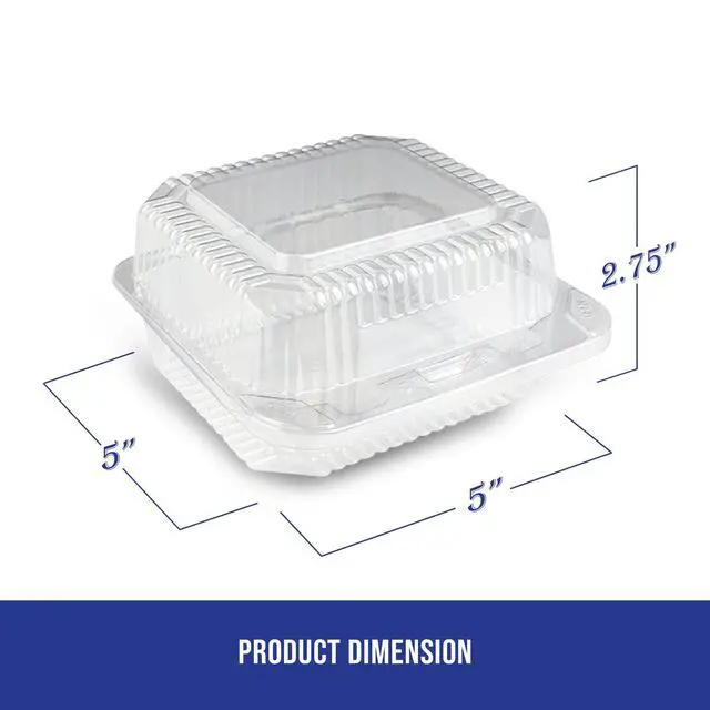 Alt view image 2 of 6 - Cake Slice Container 5" x 5" x 2.75" - Clear Square Hinged Medium Deep Individual Cake Slice Containers (Pack of 500) - Made in USA