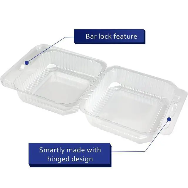 Alt view image 3 of 6 - Cake Slice Container 5" x 5" x 2.75" - Clear Square Hinged Medium Deep Individual Cake Slice Containers (Pack of 500) - Made in USA
